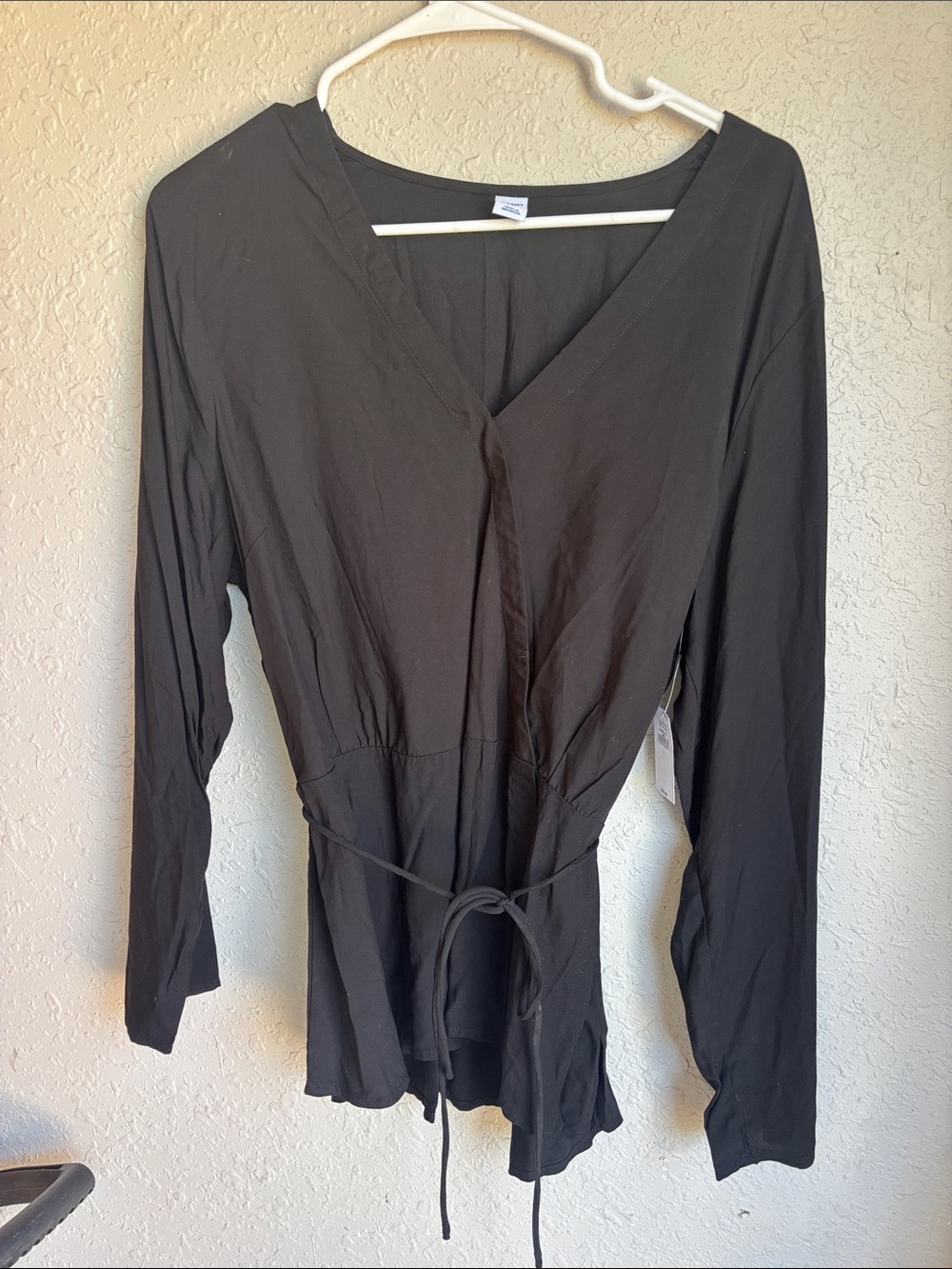 Black Long-Sleeve V-Neck Wrap Top